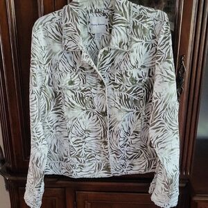 Tommy Bahama Women's Zebra Print Jean Jacket - White and Brown & Green.